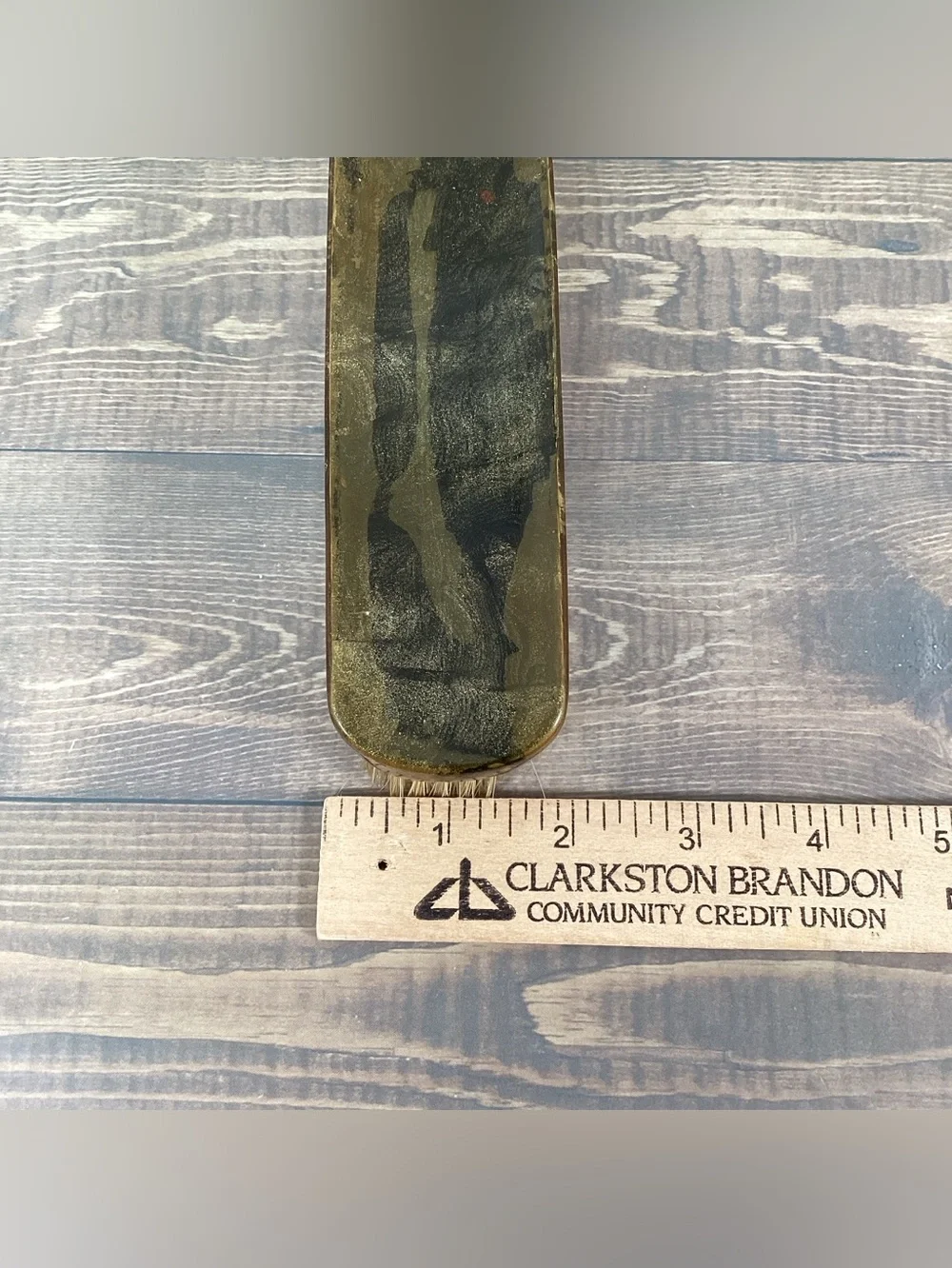 Vintage Clothing Grooming Vanity Brush, Plastic (?Celluloid) Marble Top, 7”